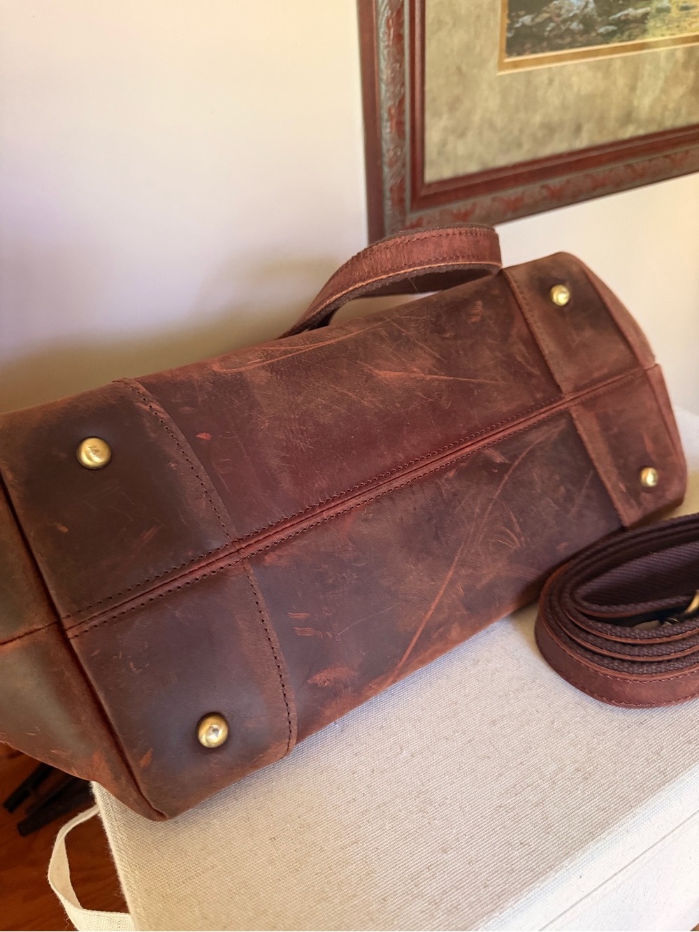 Classic Brown Leather Tote Bag - Versatile Everyday Carry - Picture 6 of 8